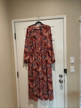 Kim Gravel Belle boho Paisley smocked waist Long Sleeve Dress